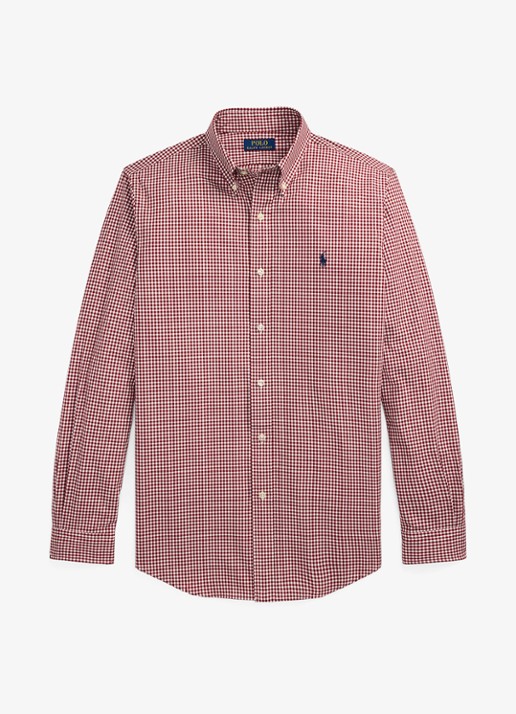 Ralph Lauren Custom fit overhemd met ruitdessin en logoborduring - voorkant classic wine white / wijnrood