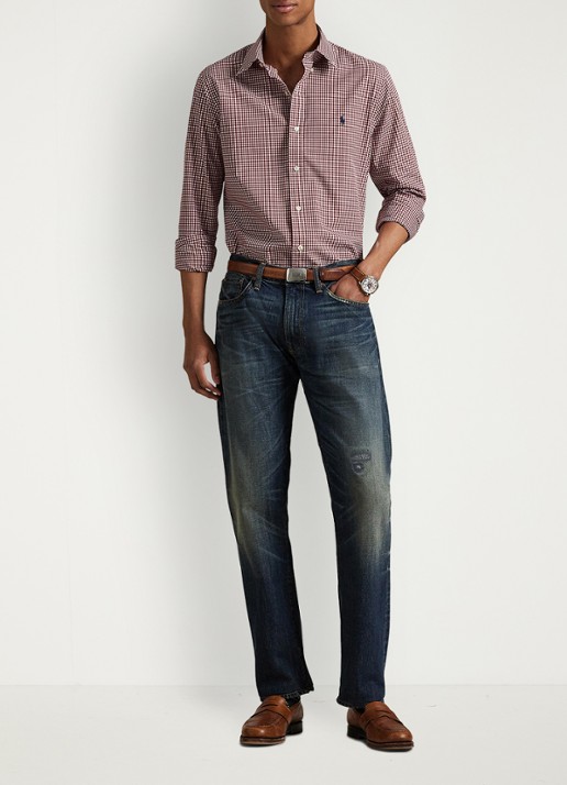 Ralph Lauren Custom fit overhemd met ruitdessin en logoborduring - voorkant 2 classic wine white / wijnrood