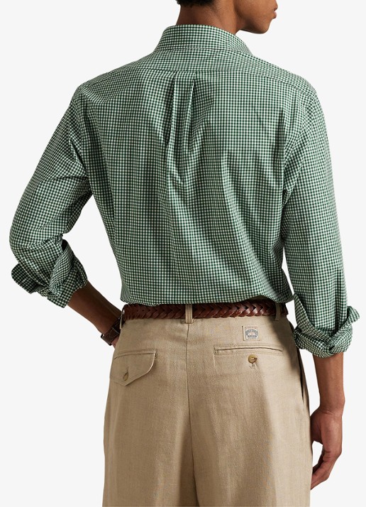 Ralph Lauren Custom fit overhemd met ruitdessin en logoborduring - achterkant 5 new forest white / groen