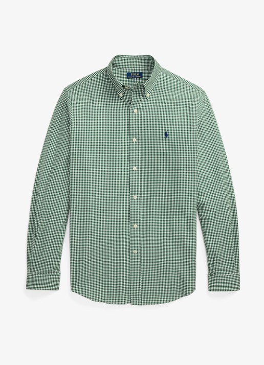 Ralph Lauren Custom fit overhemd met ruitdessin en logoborduring - voorkant 3 new forest white / groen