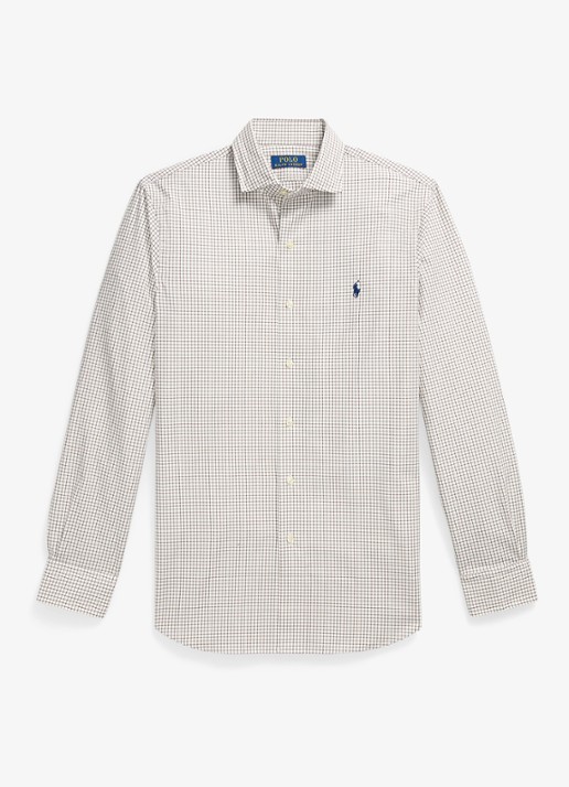 Ralph Lauren Custom fit overhemd met ruitdessin en logoborduring - voorkant 3 white chocolate brown / bruin