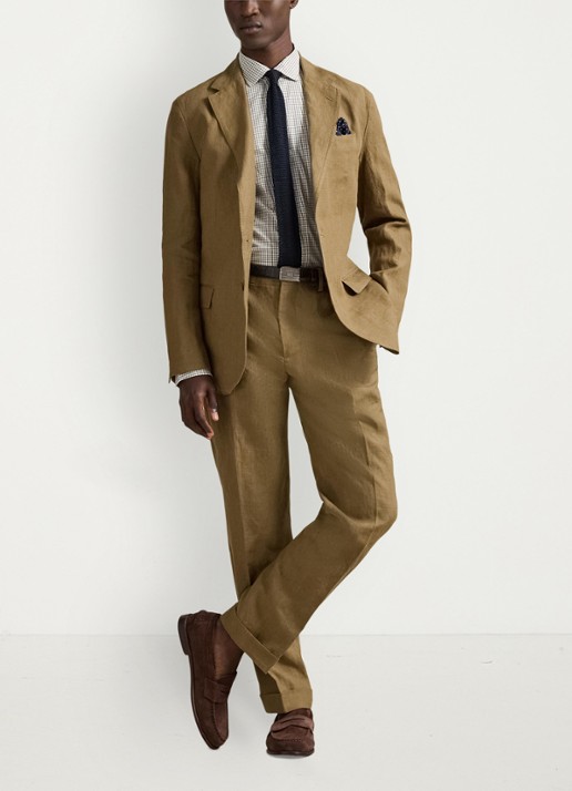 Ralph Lauren Custom fit overhemd met ruitdessin en logoborduring - voorkant 4 white chocolate brown / bruin