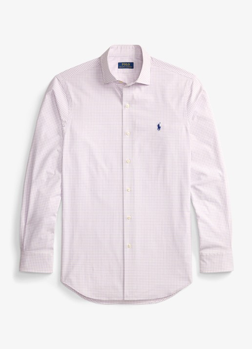 Ralph Lauren Custom fit overhemd met ruitdessin en logoborduring - voorkant 2 white light lilac / lichtroze-486o