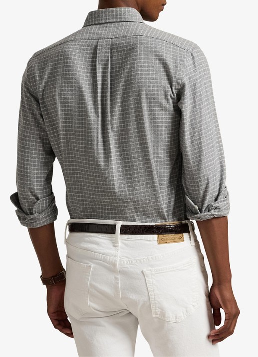Ralph Lauren Custom fit overhemd met ruitdessin en logoborduring - achterkant 5 grey heather / grijs