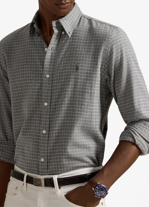 Ralph Lauren Custom fit overhemd met ruitdessin en logoborduring - detail 2 grey heather / grijs