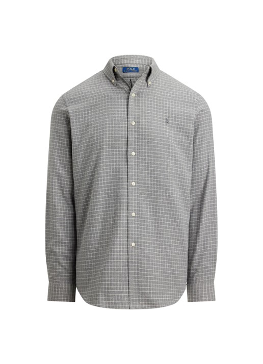 Ralph Lauren Custom fit overhemd met ruitdessin en logoborduring - voorkant 3 grey heather / grijs