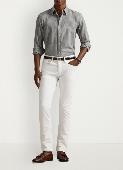 Ralph Lauren Custom fit overhemd met ruitdessin en logoborduring - voorkant 4 grey heather / grijs