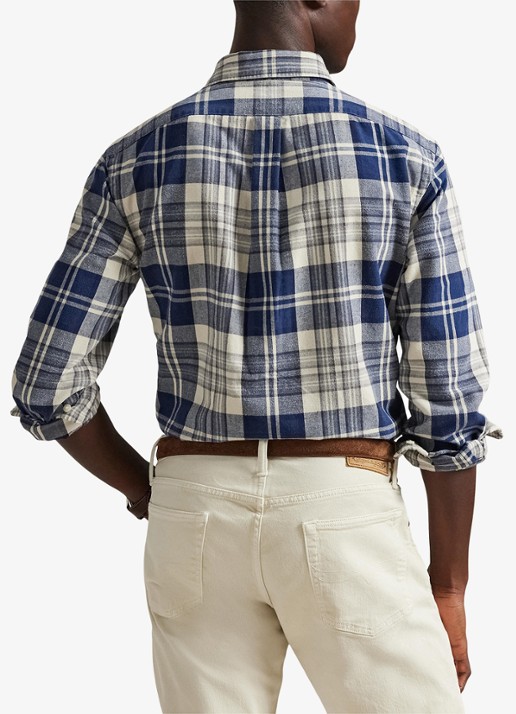 Ralph Lauren Custom fit overhemd met ruitdessin en logoborduring - achterkant off white navy / blauw