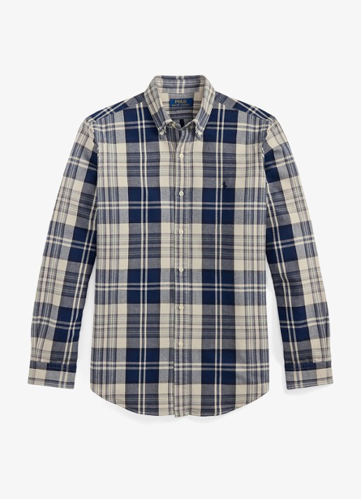 Ralph Lauren Custom fit overhemd met ruitdessin en logoborduring - voorkant 3 off white navy / blauw