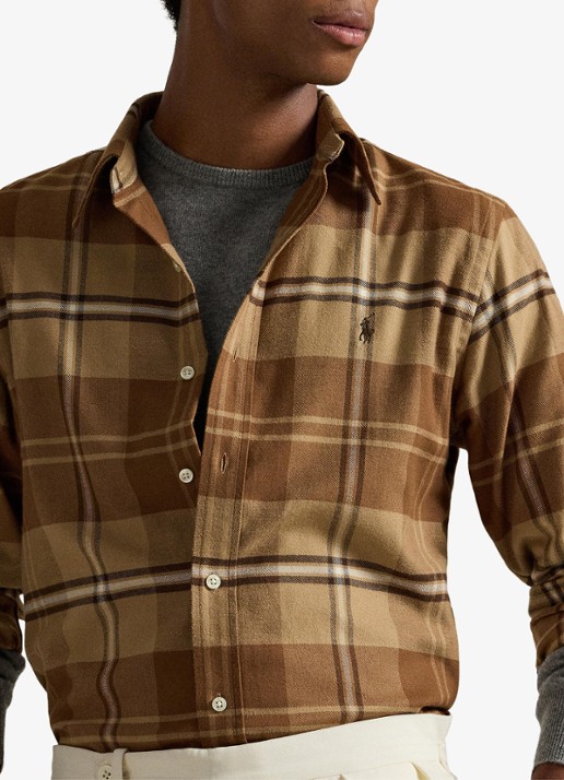 Ralph Lauren Custom fit overhemd met ruitdessin en logoborduring - detail 5 brown multi / bruin