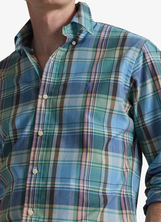 Ralph Lauren Custom fit overhemd met ruitdessin en logoborduring - detail 2 blue brown / blauw
