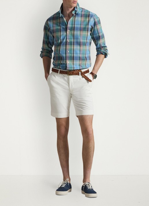 Ralph Lauren Custom fit overhemd met ruitdessin en logoborduring - voorkant 5 blue brown / blauw