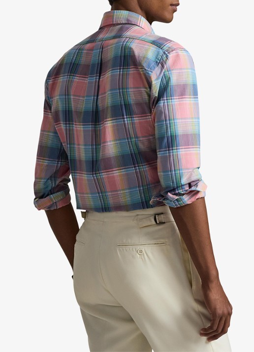 Ralph Lauren Custom fit overhemd met ruitdessin en logoborduring - achterkant 3 pink blue / roze