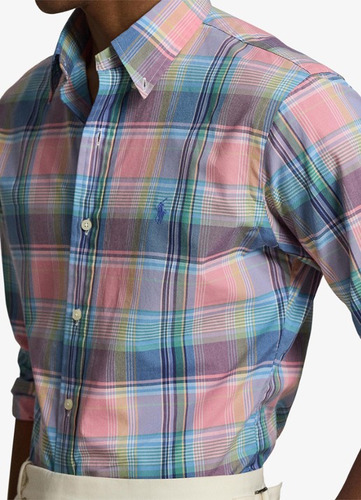 Ralph Lauren Custom fit overhemd met ruitdessin en logoborduring - detail 5 pink blue / roze