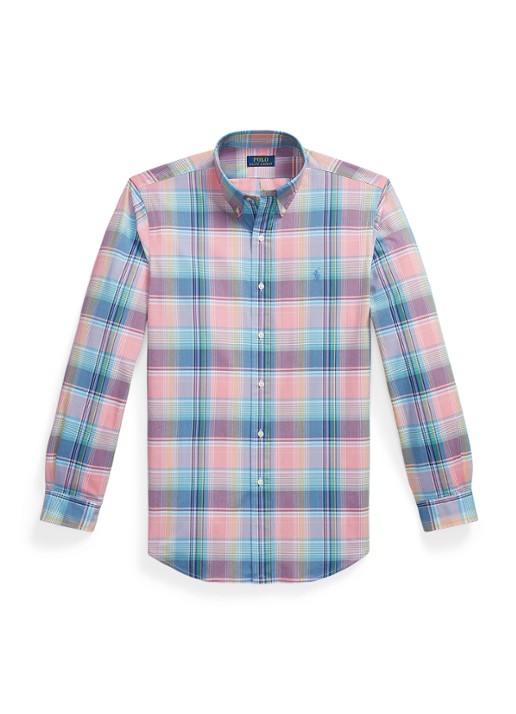 Ralph Lauren Custom fit overhemd met ruitdessin en logoborduring - voorkant pink blue / roze