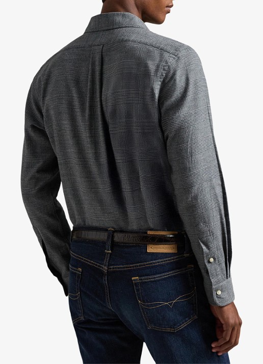 Ralph Lauren Custom fit overhemd met ruitdessin en logoborduring - achterkant 3 grey heather / grijs