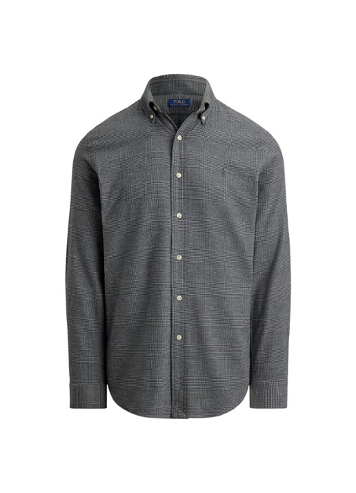 Ralph Lauren Custom fit overhemd met ruitdessin en logoborduring - voorkant grey heather / grijs