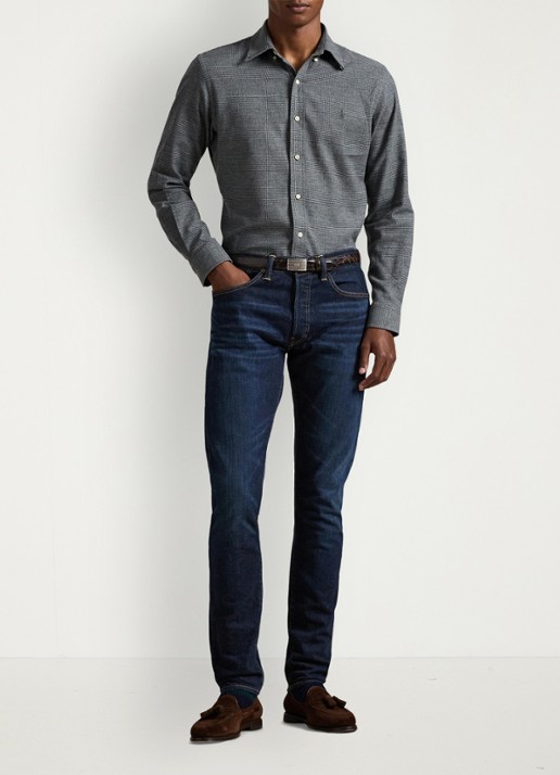 Ralph Lauren Custom fit overhemd met ruitdessin en logoborduring - voorkant 2 grey heather / grijs