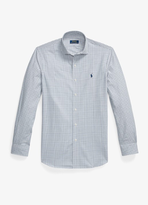 Ralph Lauren Custom fit overhemd met ruitdessin en logoborduring - voorkant 2 white new classic navy
