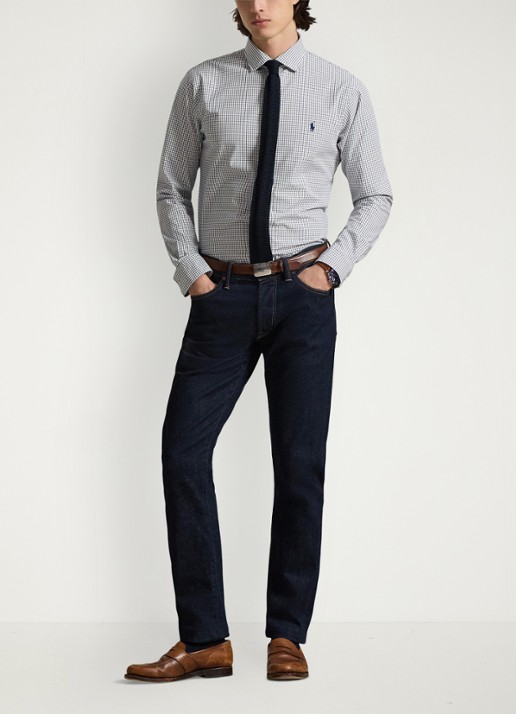 Ralph Lauren Custom fit overhemd met ruitdessin en logoborduring - voorkant 3 white new classic navy