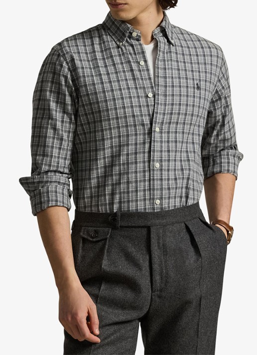 Ralph Lauren Custom fit overhemd met ruitdessin en logoborduring - detail 3 grey heather / grijs