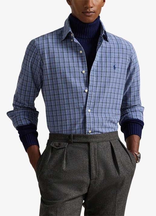 Ralph Lauren Custom fit overhemd met ruitdessin en logoborduring - detail 4 blue heather / blauw