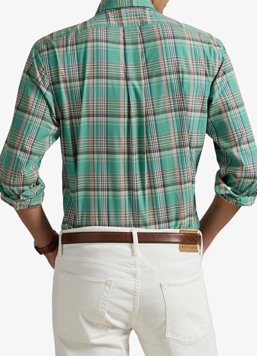 Ralph Lauren Custom fit overhemd met ruitdessin en logoborduring - achterkant green pink / groen