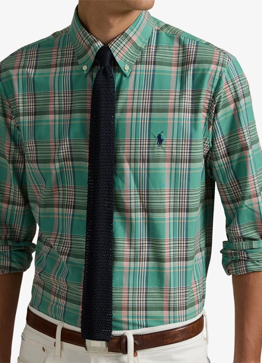 Ralph Lauren Custom fit overhemd met ruitdessin en logoborduring - detail 5 green pink / groen
