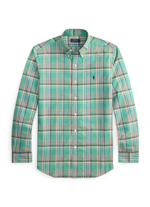 Ralph Lauren Custom fit overhemd met ruitdessin en logoborduring - voorkant 2 green pink / groen