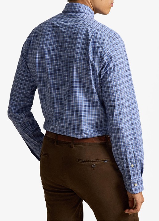 Ralph Lauren Custom fit overhemd met ruitdessin en logoborduring - achterkant 3 blue multi / blauw