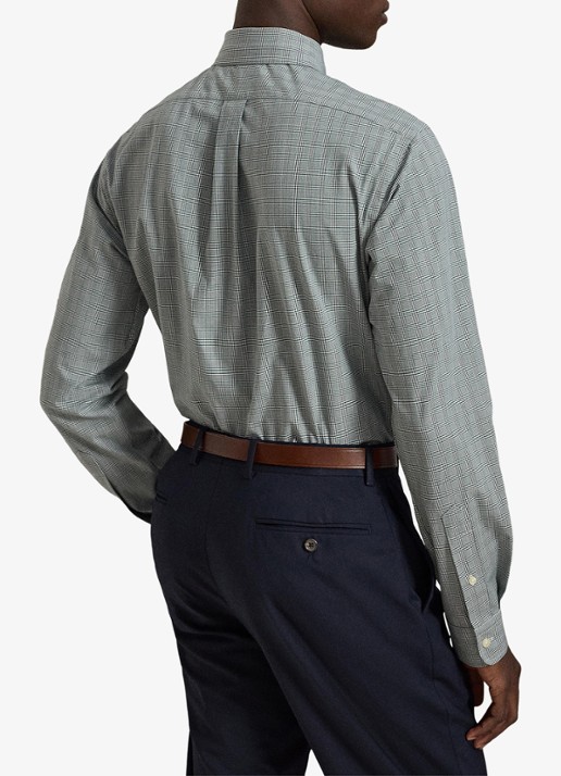 Ralph Lauren Custom fit overhemd met ruitdessin en logoborduring - achterkant 5 moss agate white / mosgroen