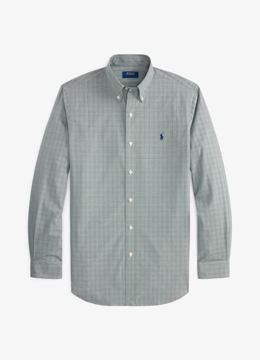 Ralph Lauren Custom fit overhemd met ruitdessin en logoborduring - voorkant moss agate white / mosgroen
