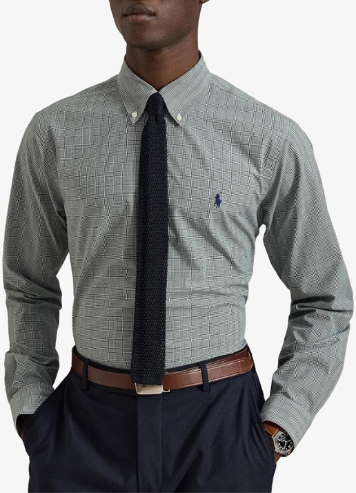 Ralph Lauren Custom fit overhemd met ruitdessin en logoborduring - voorkant 2 moss agate white / mosgroen