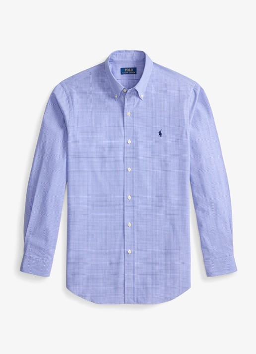 Ralph Lauren Custom fit overhemd met ruitdessin en logoborduring - voorkant 4 maidstone blue white / blauw