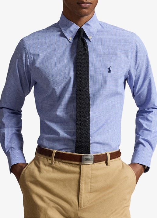 Ralph Lauren Custom fit overhemd met ruitdessin en logoborduring - voorkant 5 maidstone blue white / blauw