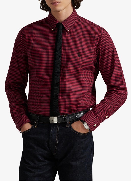 Ralph Lauren Custom fit overhemd met ruitdessin - detail wine/nero