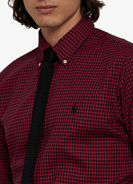 Ralph Lauren Custom fit overhemd met ruitdessin - detail 2 wine/nero