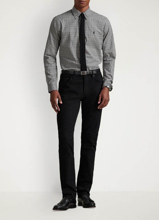 Ralph Lauren Custom fit overhemd met ruitdessin - voorkant 4 nero/blanc