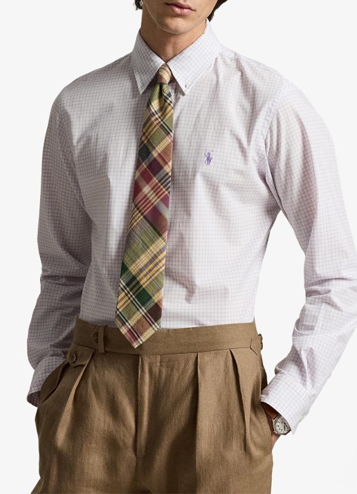 Ralph Lauren Custom fit overhemd met ruitdessin - voorkant 5 powder purple white / paars