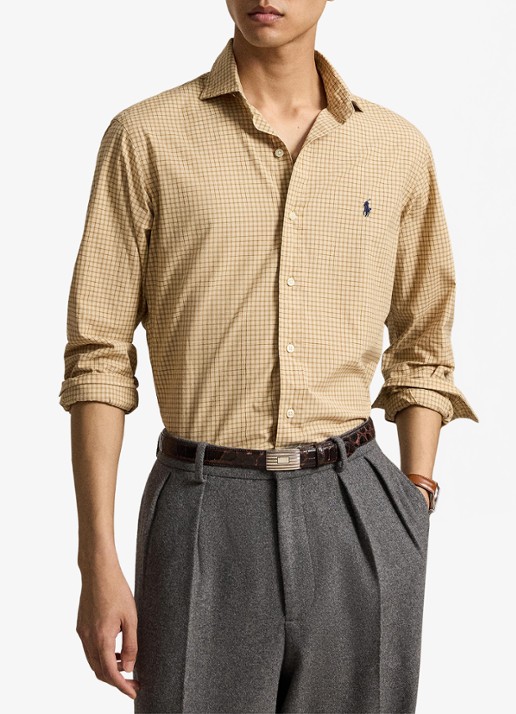 Ralph Lauren Custom fit overhemd met ruitdessin - voorkant 4 classic camel wht multi / camel