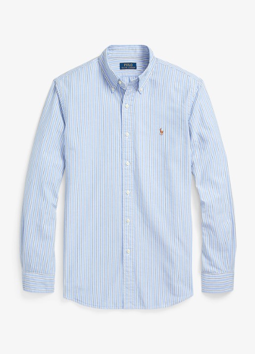 Ralph Lauren Custom Fit overhemd met streepprint en logoborduring - voorkant blue/white / lichtblauw