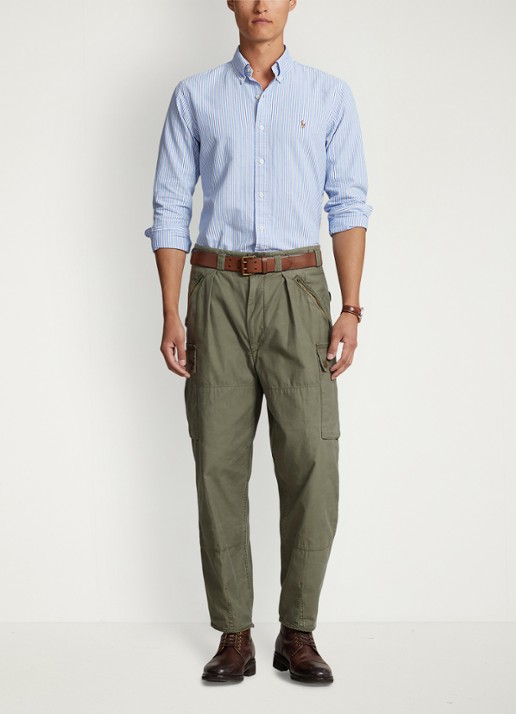 Ralph Lauren Custom Fit overhemd met streepprint en logoborduring - voorkant 2 blue/white / lichtblauw