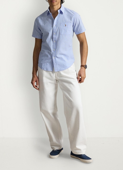 Ralph Lauren Custom fit overhemd met streepprint en logoborduring - detail 5 blue/white / blauw