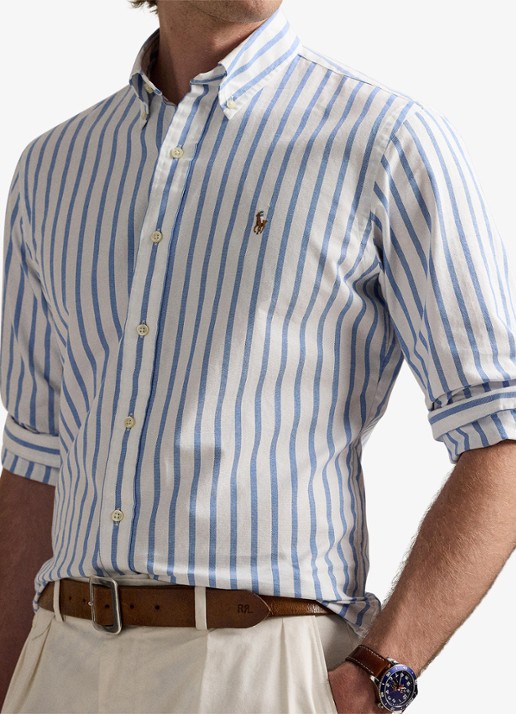 Ralph Lauren Custom fit overhemd met streepprint  - detail 7 blue/white / blauw