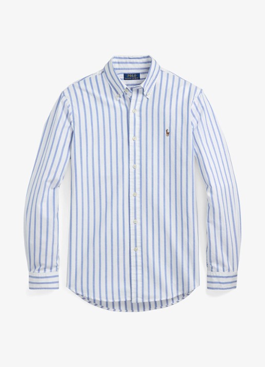Ralph Lauren Custom fit overhemd met streepprint  - voorkant 3 blue/white / blauw