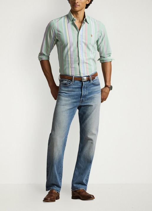 Ralph Lauren Custom fit overhemd met streepprint  - voorkant 3 lindegroen