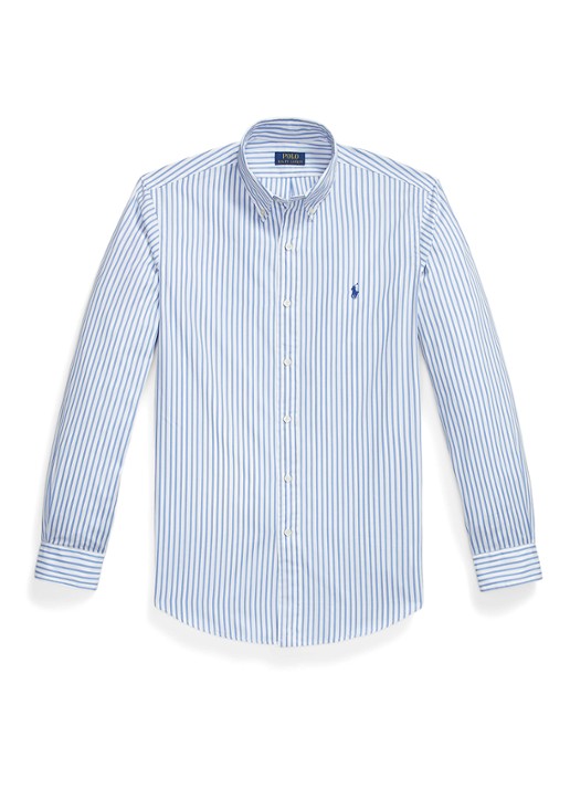 Ralph Lauren Custom fit overhemd met streepprint - voorkant 4 white blue / lichtblauw