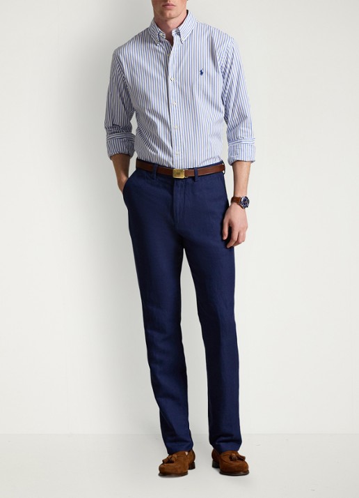 Ralph Lauren Custom fit overhemd met streepprint - voorkant 5 white blue / lichtblauw