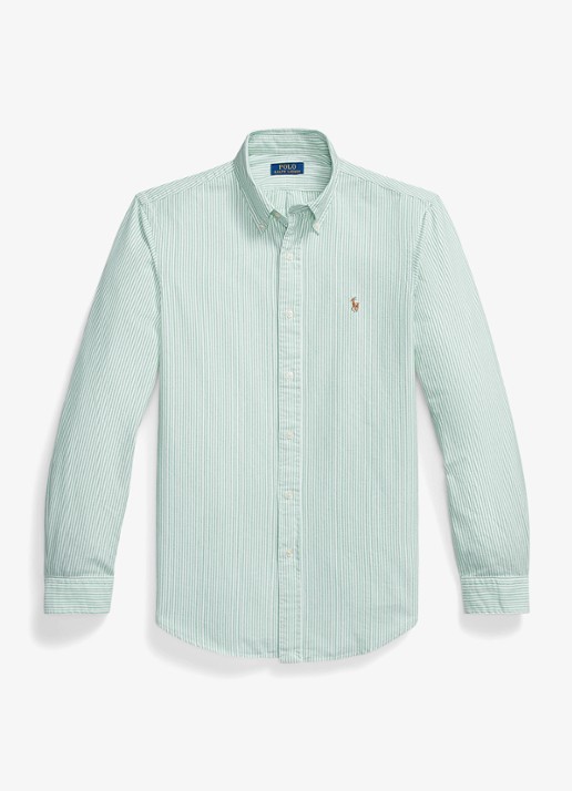 Ralph Lauren Custom fit overhemd met streepprint - voorkant 3 cruise green / white / lindegroen