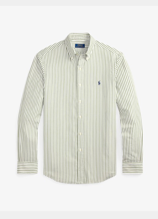 Ralph Lauren Custom fit overhemd met streepprint - voorkant 4 white garden trail / groen